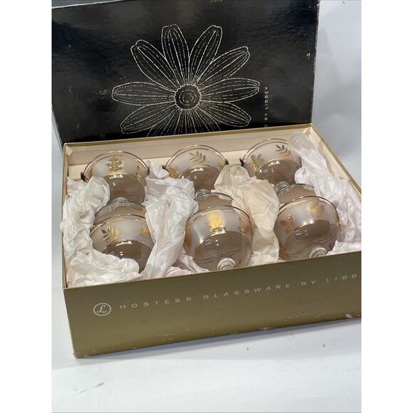 Vintage Libbey Gold Leaf Cocktail Glasses NIB Set of 6 - Picture 7 of 9